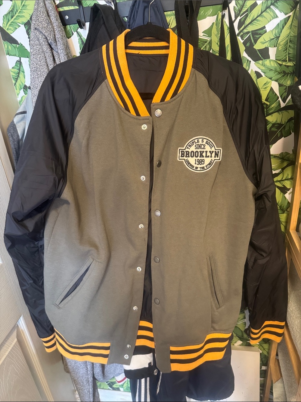 Triple Five Soul Brooklyn Varsity Jacket in Gray, Black & Yellow